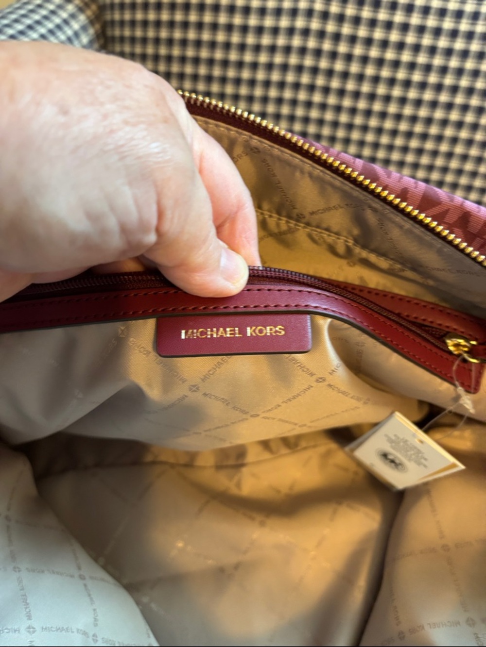 Michael Kors Wine MK Signature Tote with Gold Chain Straps - Picture 10 of 13